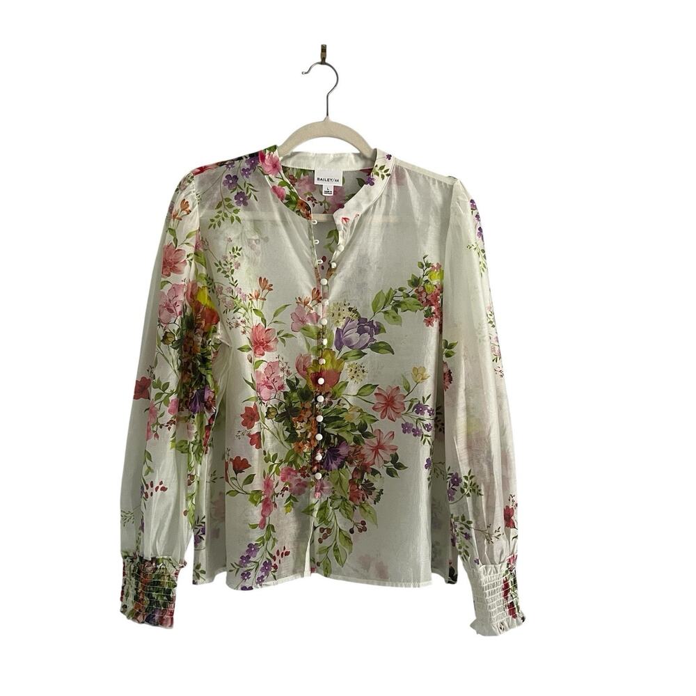 Bailey 44 Cream floral Blouse Romantic Prairie Cottage Core Sz Large Semi Sheer - Picture 2 of 11
